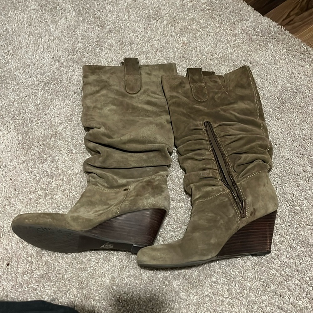 Suede/Pleather Heeled Boots